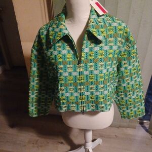 NWT Tracy Reese Kelly Green plaid crop jacket Large.